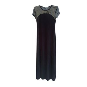 VINTAGE My Michelle Dress Womens 7/8 Black‎ Velvet Maxi Burnout Mesh Floral 90s